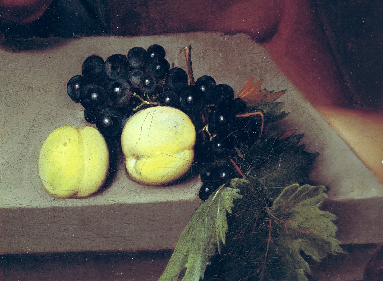 Nemocný Bakchus, detail broskví a hroznů, 1591 (viz 55903) od Michelangelo Merisi Caravaggio