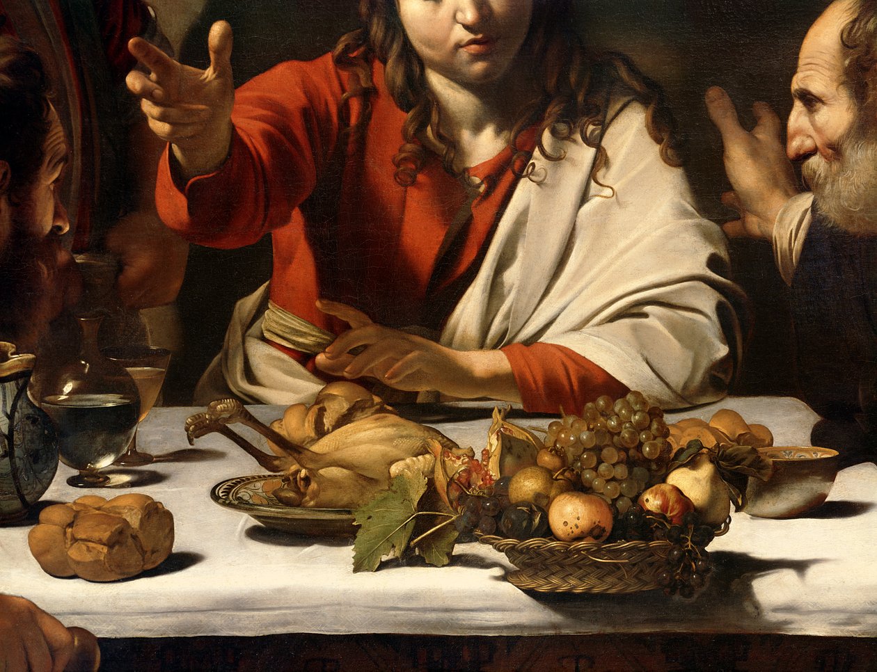 Večeře v Emauzích, 1601 (olej a tempera na plátně) (detail 928) od Michelangelo Merisi Caravaggio