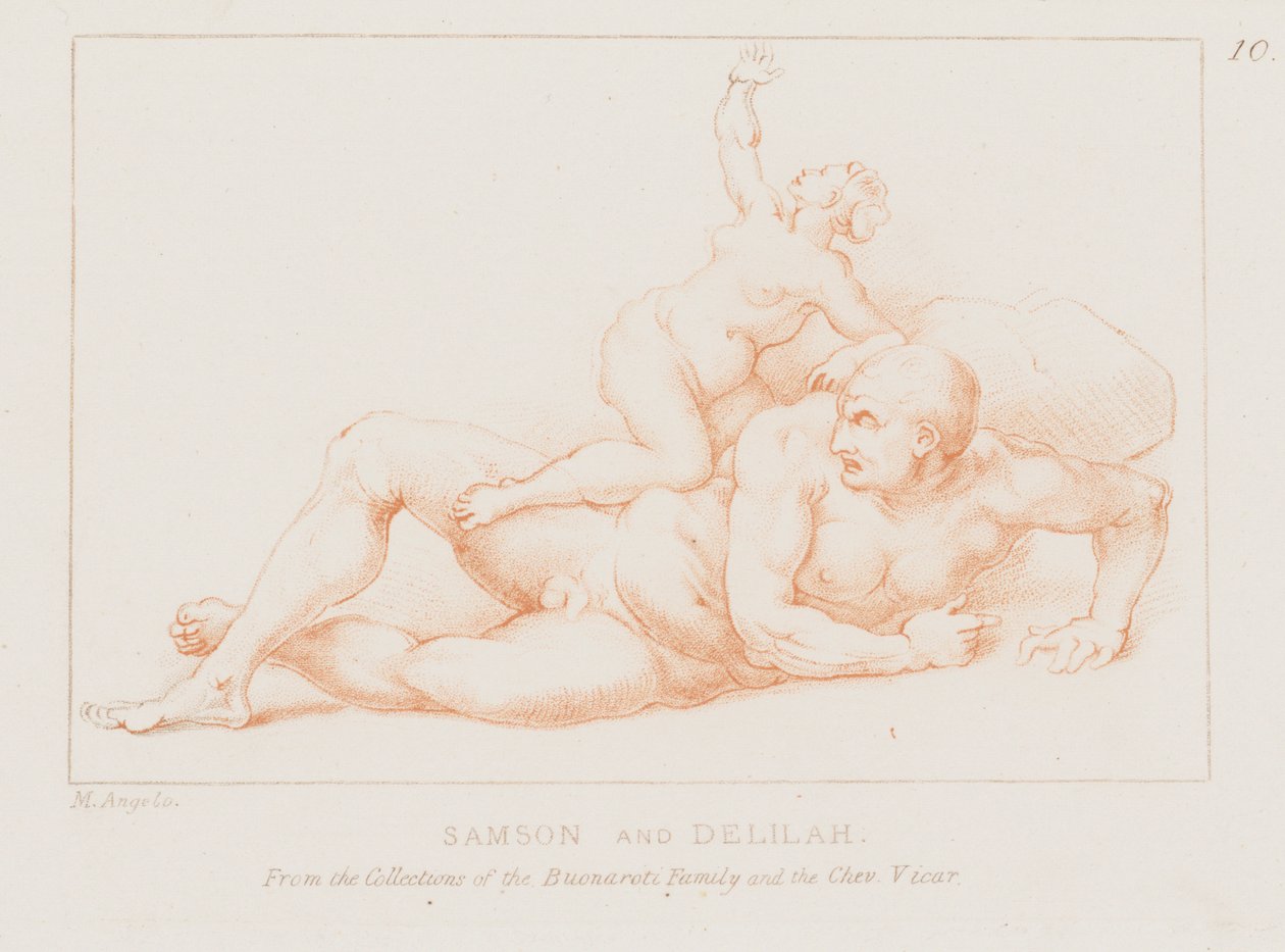 Samson a Dalila (lept) od Michelangelo (after) Buonarroti