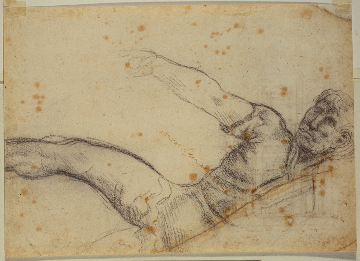 Studie neautografické figury a nápisu od Michelangelo Buonarroti