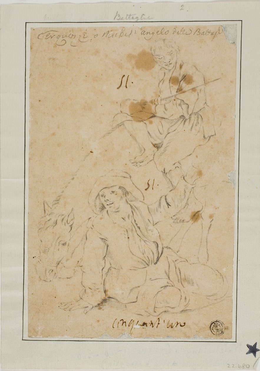 Dva rolníci s oslem od Michelangelo Cerquozzi