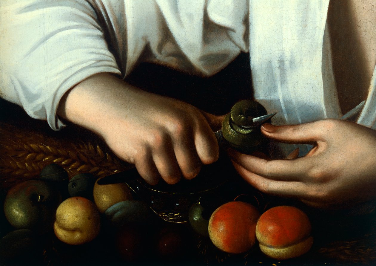 Chlapec, loupání ovoce, detail od Michelangelo Merisi da Caravaggio