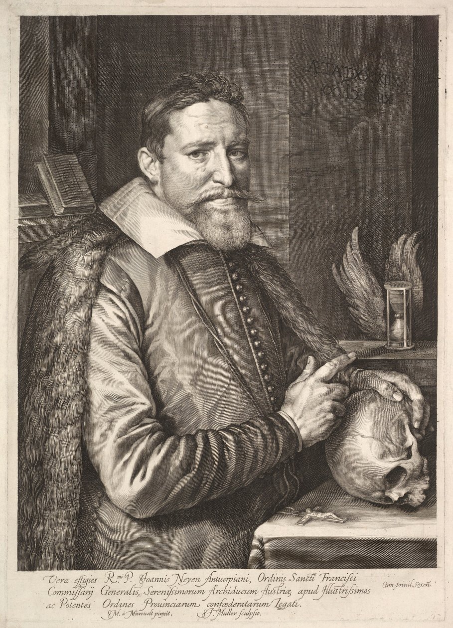 Portrét Johannese Neyena, generála Řádu františkánů, velvyslance v Trevíru, hospoda. 1608 od Michiel Jansz. van after Mierevelt