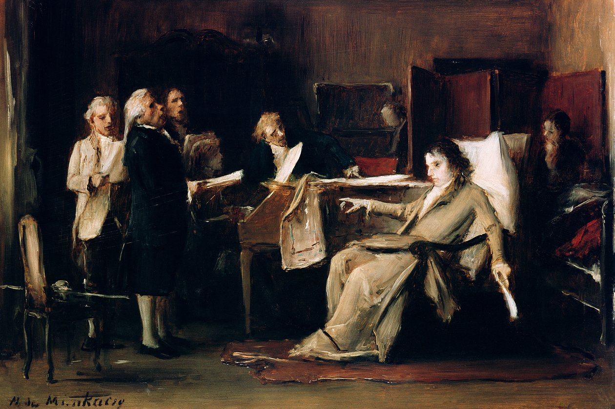 Mozart režíruje své Requiem na smrtelné posteli od Mihály Munkácsy
