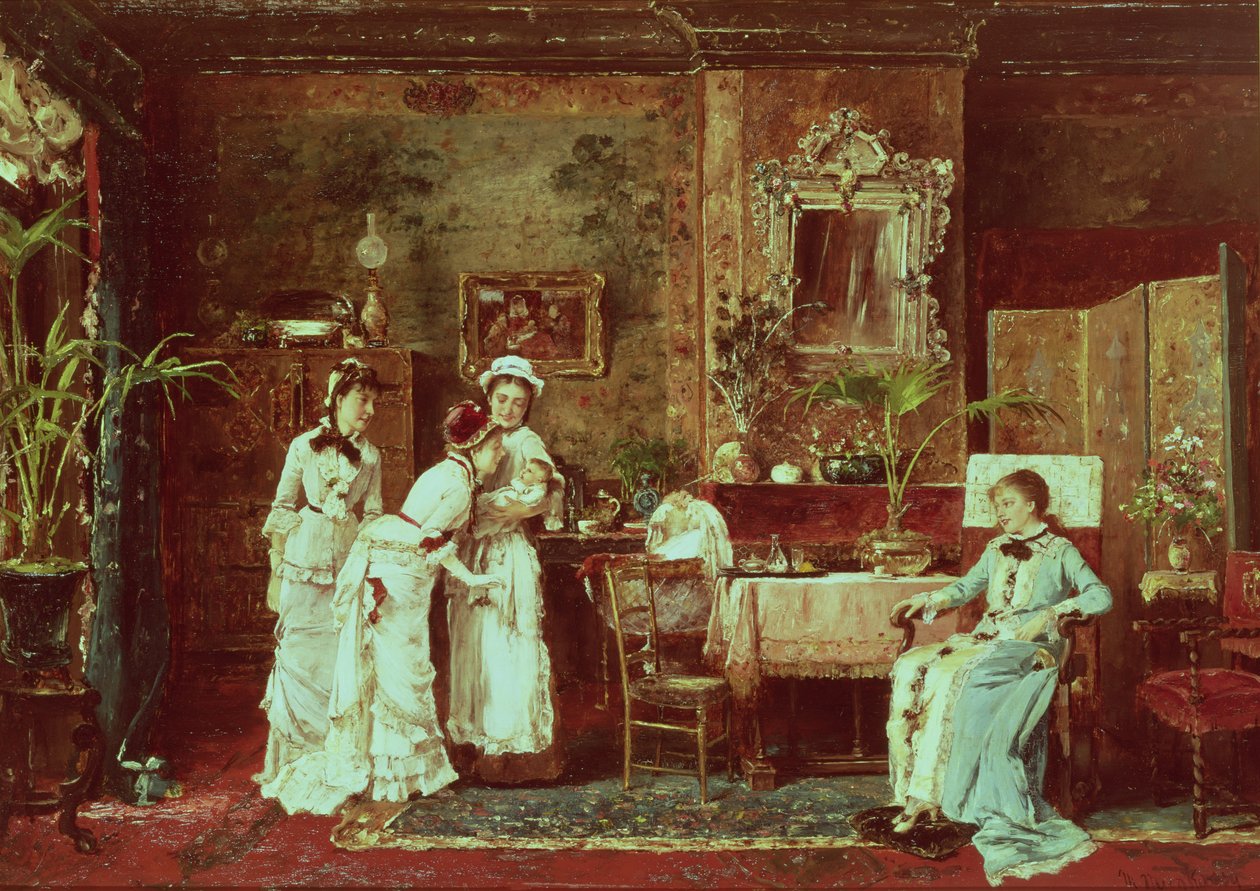 Návštěva u novopečené matky, 1879 od Mihály Munkácsy
