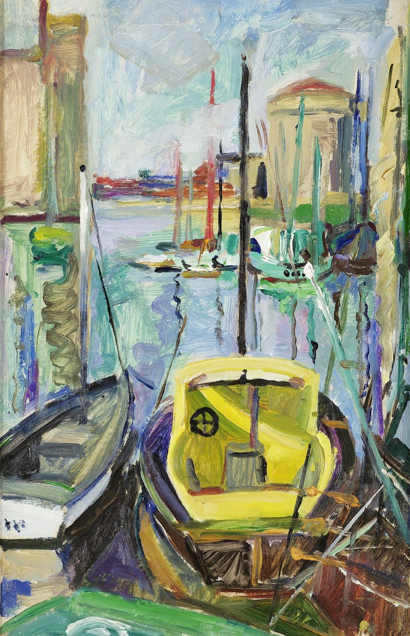 Le Vieux Port, La Rochelle, kolem roku 1930 (olej na papíře na plátně) od Mildred Bendall