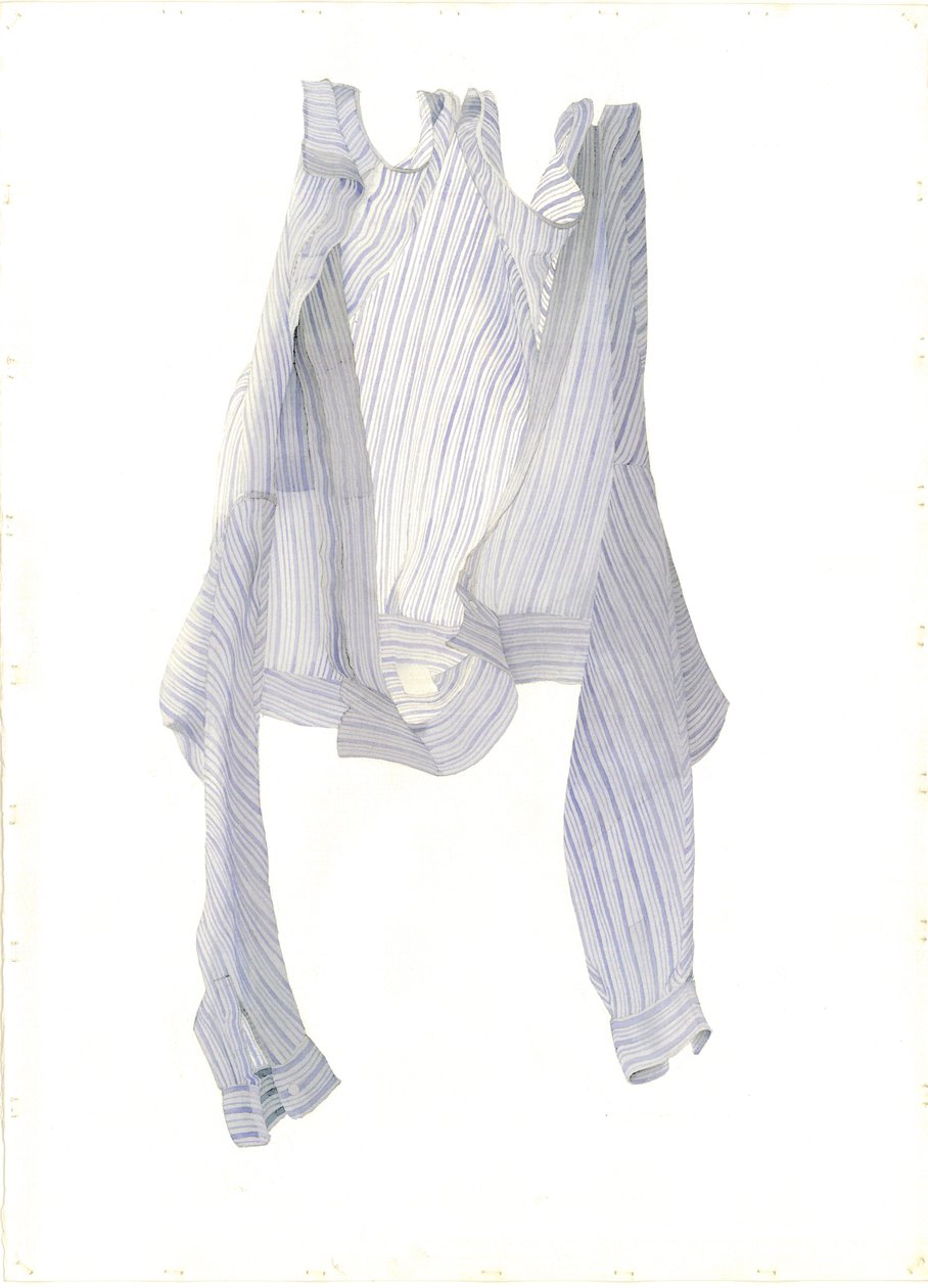 Pruhovaná modrá košile ve vánku, 2004 (wc na papíře) od Miles Contemporary Artist Thistlethwaite