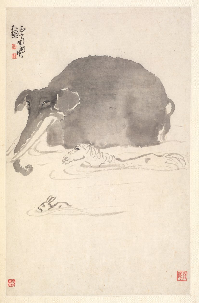 Slon, kůň a zajíc, 1788. od Min Zhen