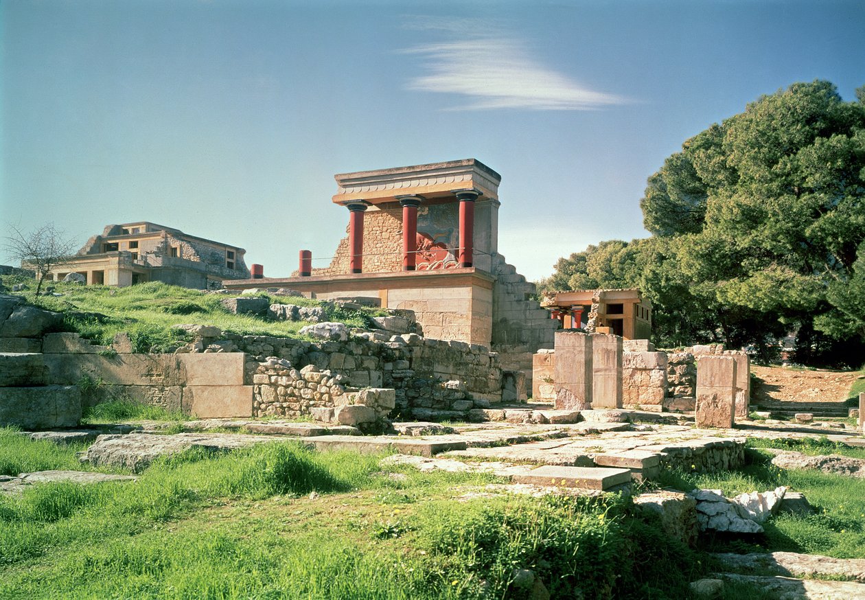 Pohled na palác Knossos, od východu, cca 1500 př.nl od Minoan