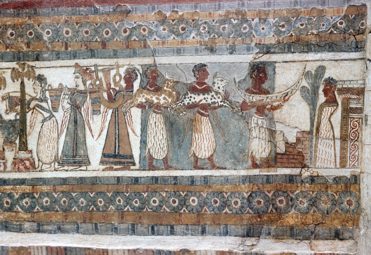Detail, freska na sarkofágu z Hagia Triada od Minoan