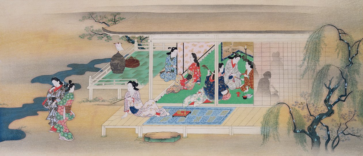 Hudební večírek za měsíčního večera v červnu, ilustrace z časopisu Kokka, vydaný v letech 1905-6 od Miyagawa Chōshun