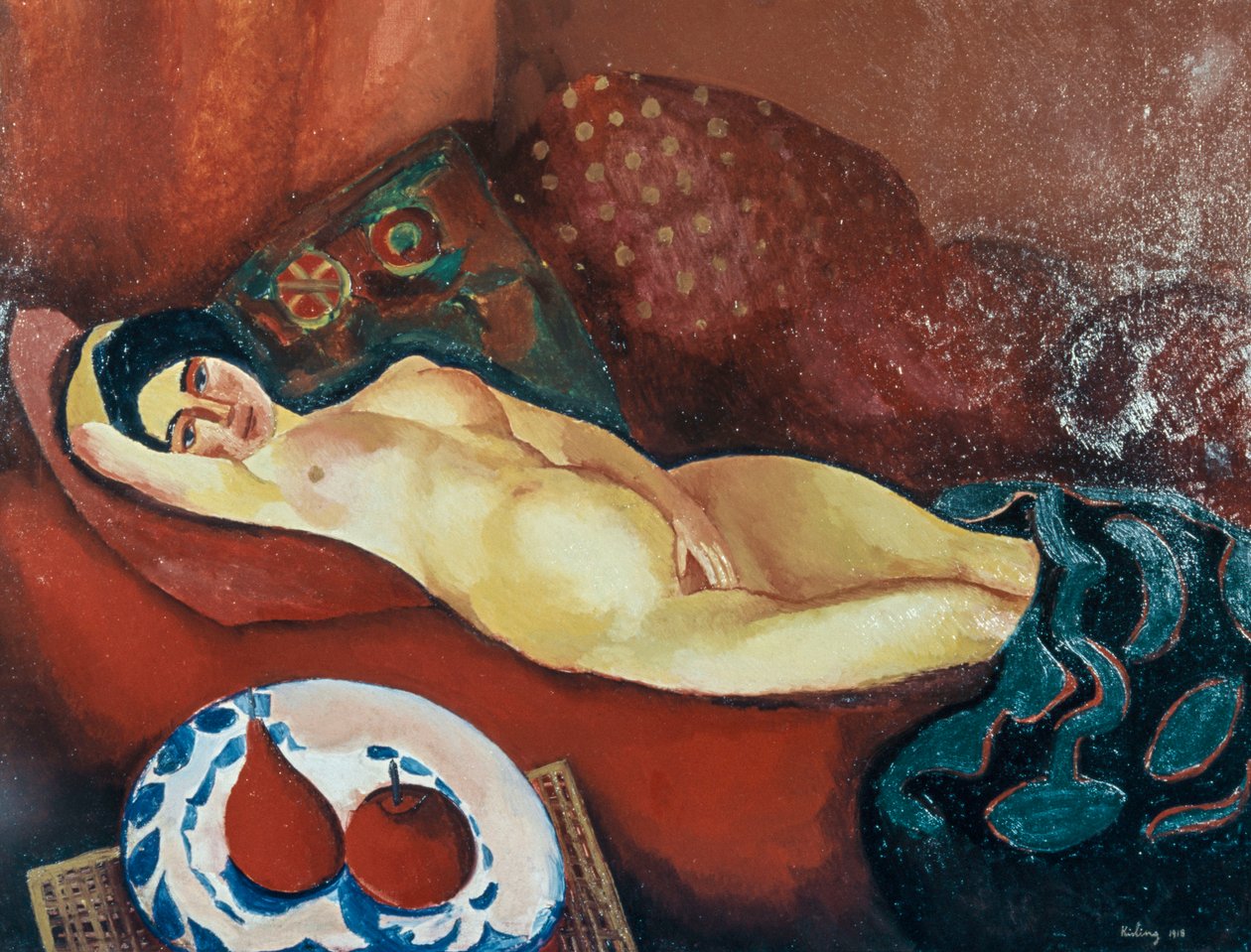 Akt na červené pohovce (olej na plátně) od Moise Kisling