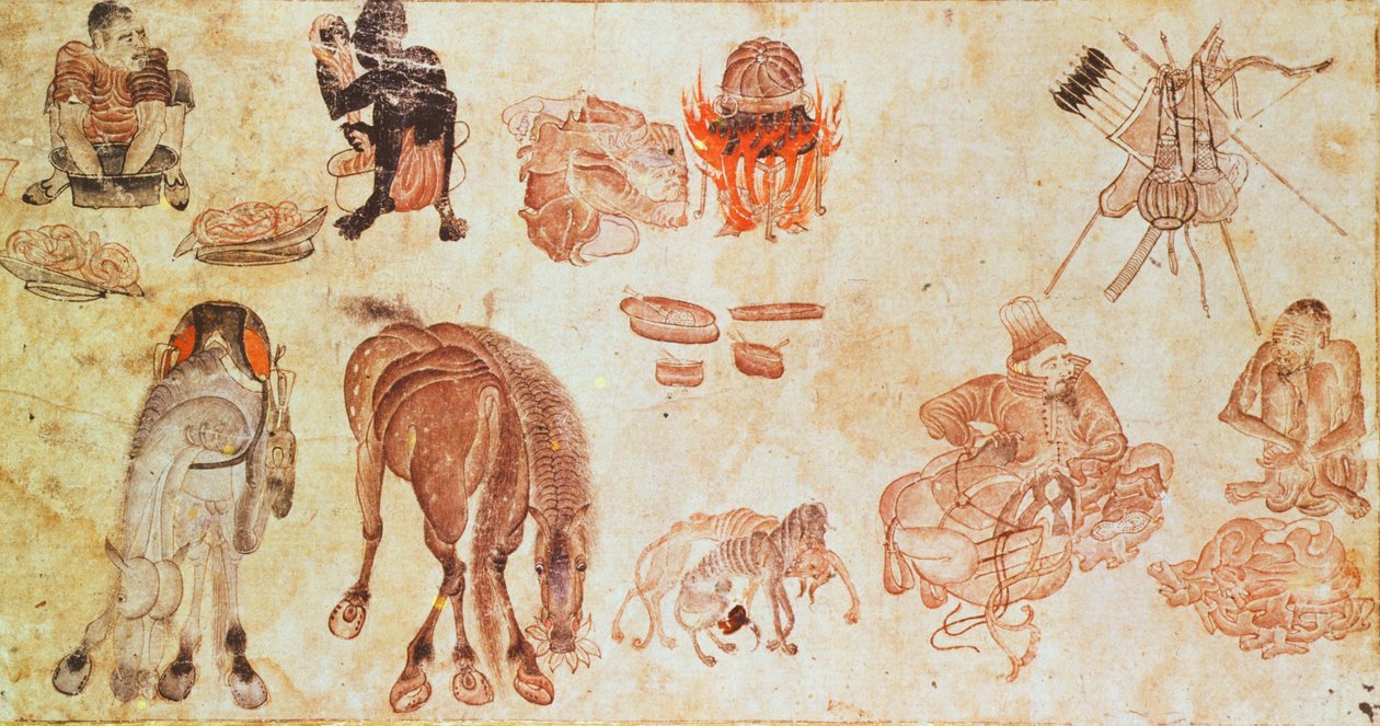 Mongolský nomádský tábor (pergamen) od Mongolian School