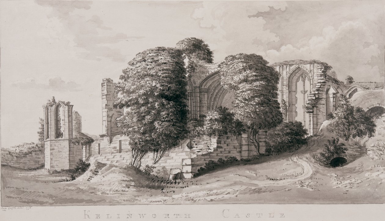 Kenilworth Castle, 1776 (pero, štětec a inkoust na papíře) od Moses Griffith