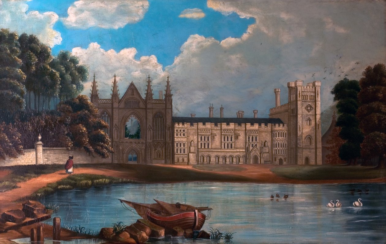 West View of Newstead Abbey, Nottinghamshire, 1820-34 (olej na dřevě 65 x 101,5) od Moses after Webster