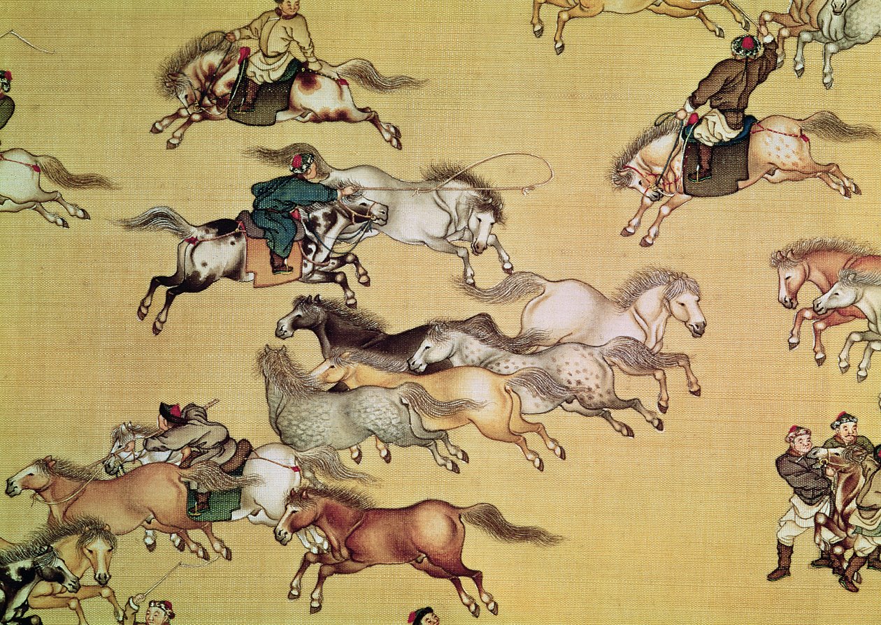 Plavba císaře Qianlonga (1736-96) detail ze svitku, dynastie Qing (malované hedvábí) od Mou Lan