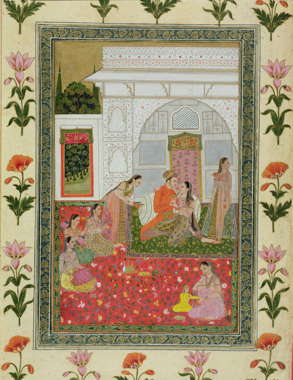 Pár se ženskými průvodkyněmi a hudebníky z alba Small Clive Album od Mughal School