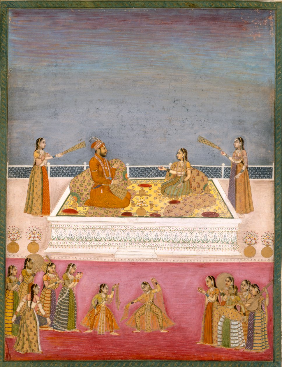 Mladý mughalský císař Muhammad Shah na nautch performance (1719-48), kolem 1725 (neprůhledné wc na papíře) od Mughal School