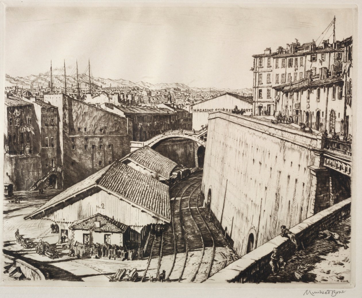 Vlaková bouda, Marseille od Muirhead Bone