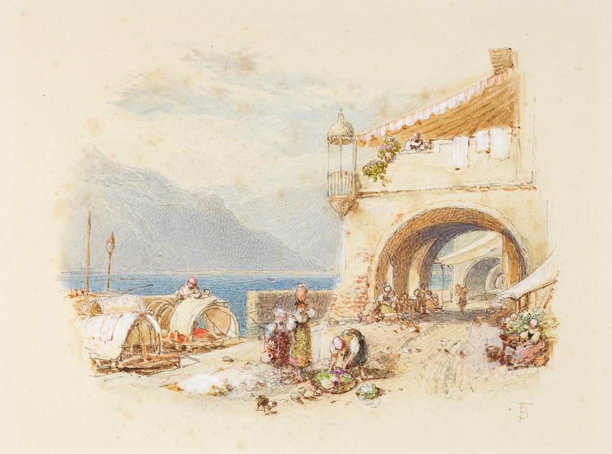 Bellagio, jezero Como, kolem 1850-75 od Myles Birket Foster