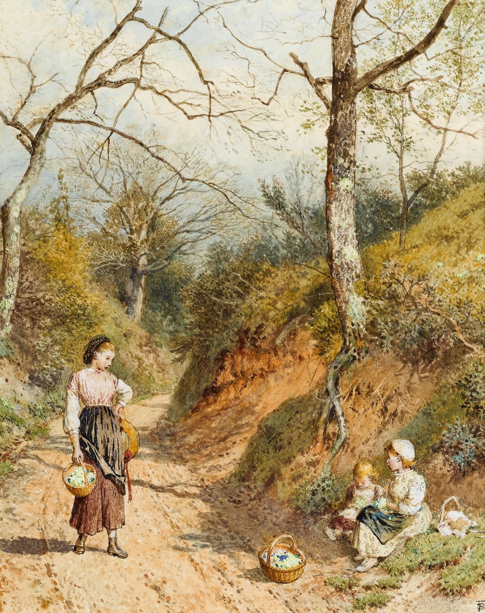 Primrose Gatherers (wc na papíře) od Myles Birket Foster