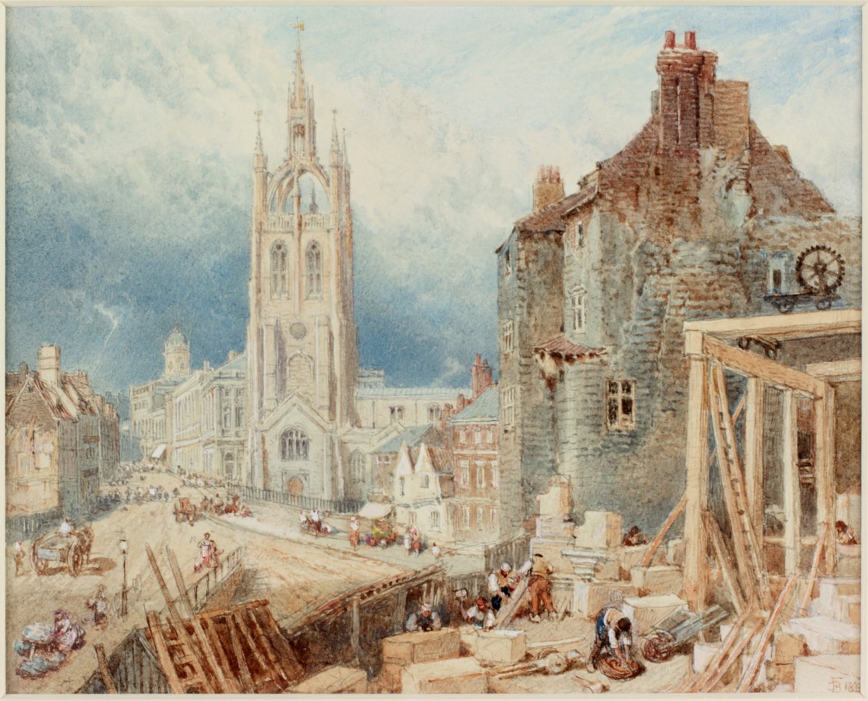 Černá brána a katedrála svatého Mikuláše, Newcastle (tělové barvy a akvarel (hnědé) na papíře (nalepené na desce)) od Myles Birket Foster