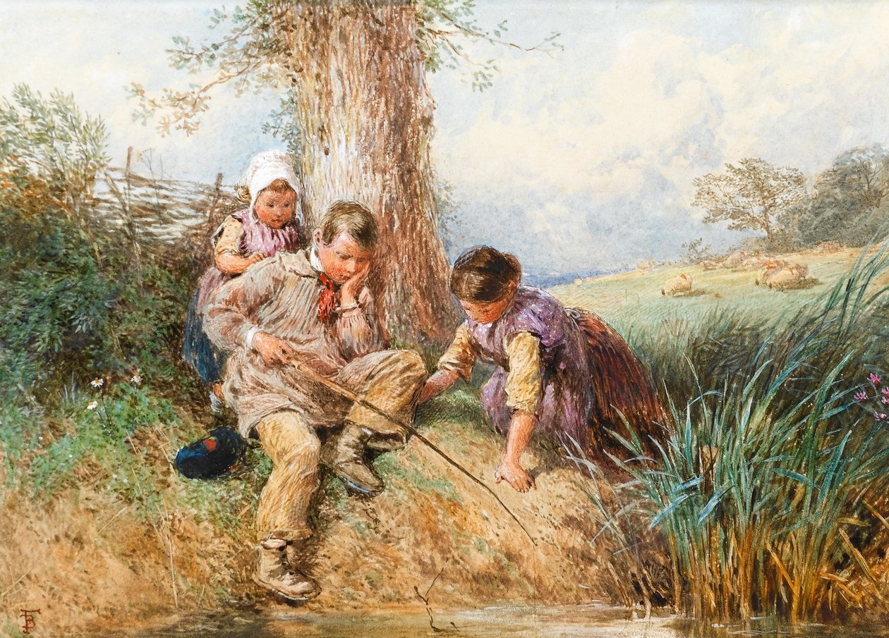 Young Anglers: No Luck Today (wc na papíře) od Myles Birket Foster