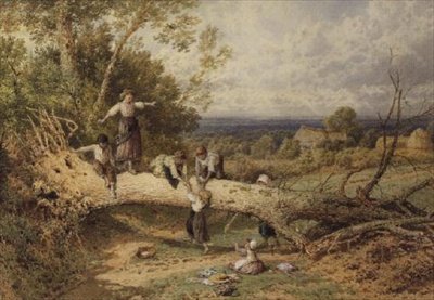 Děti si hrají na padlý strom od Myles Birket Foster