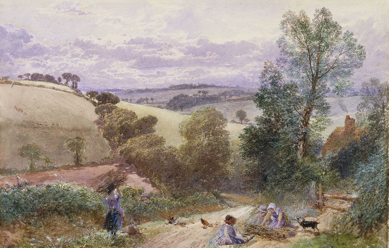 Figurky sbírající větvičky u cesty od Myles Birket Foster