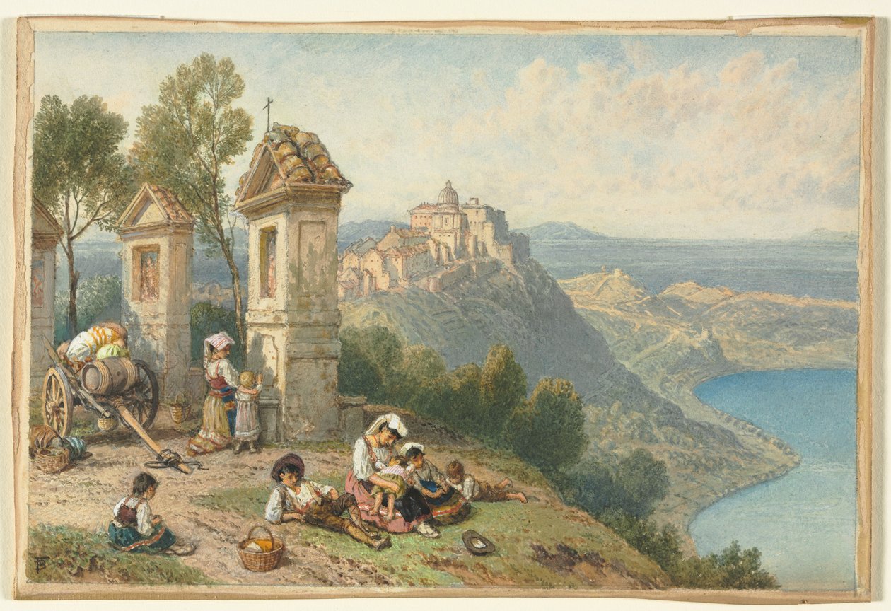Pohled na Castel Gandolfo, c. 70. léta 19. století. od Myles Birket Foster