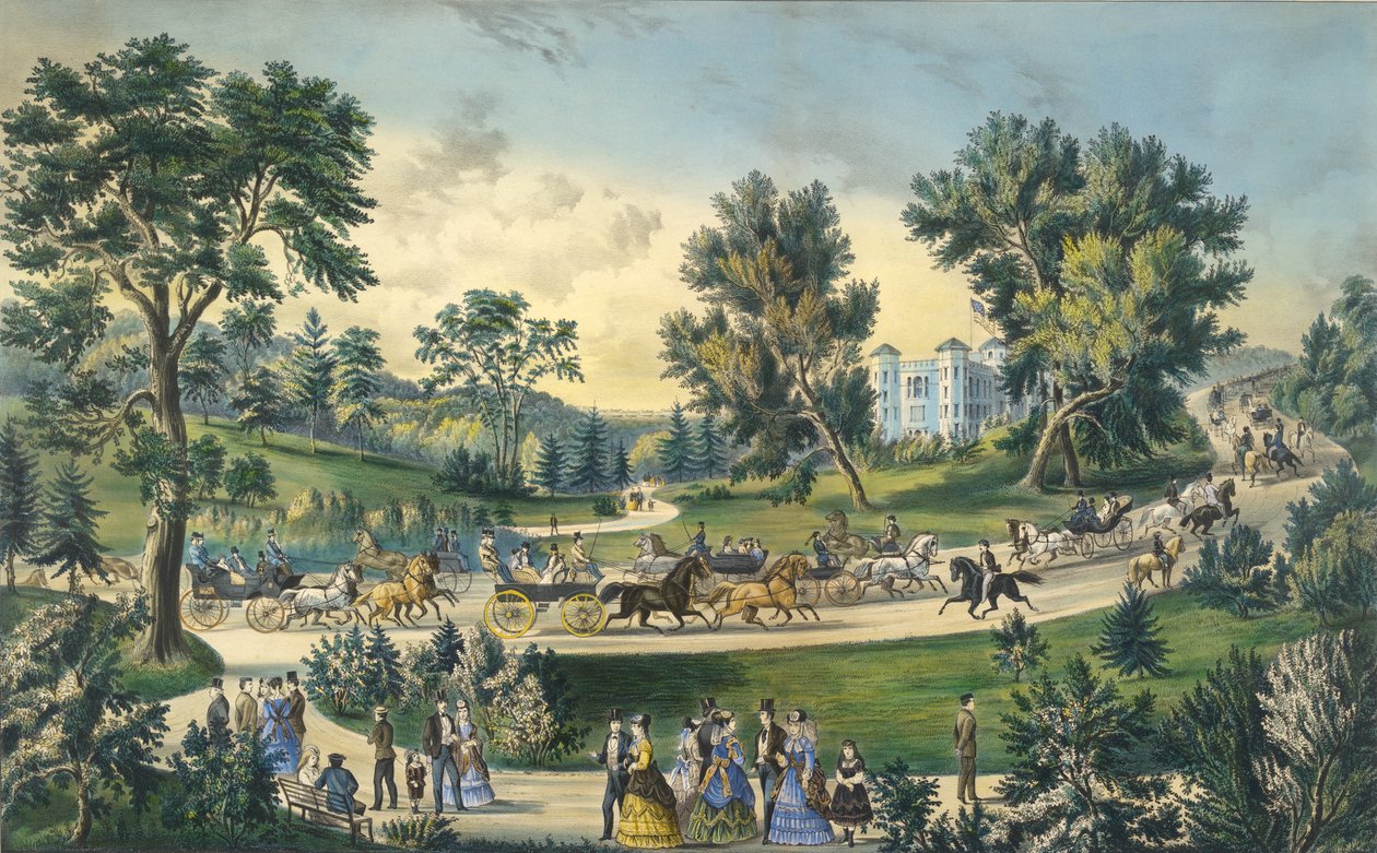 The Grand Drive, Central Park, New York, 1869 od N. and Ives, J.M. Currier