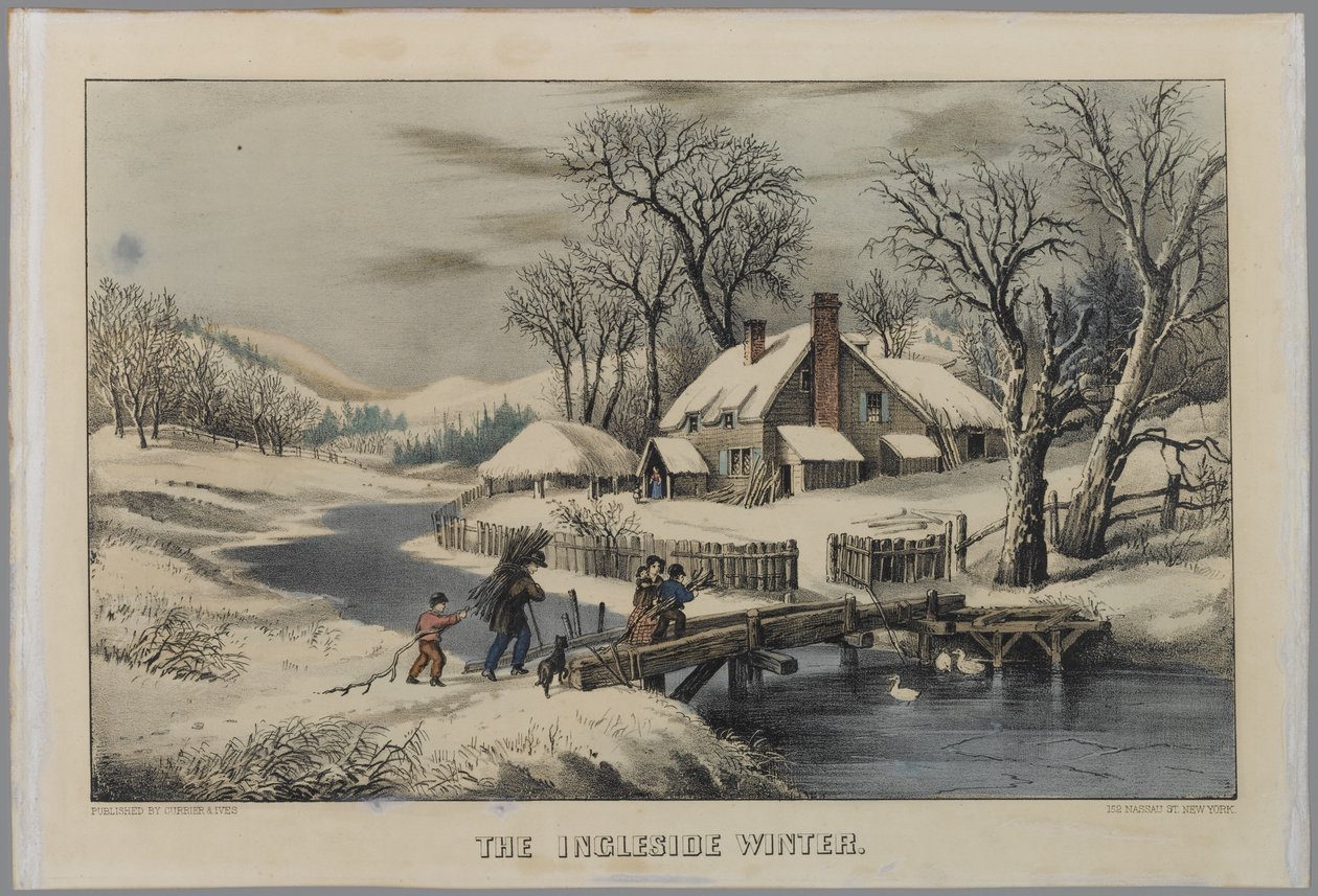The Ingleside Winter (ručně kolorované litho) od N. and Ives, J.M. Currier