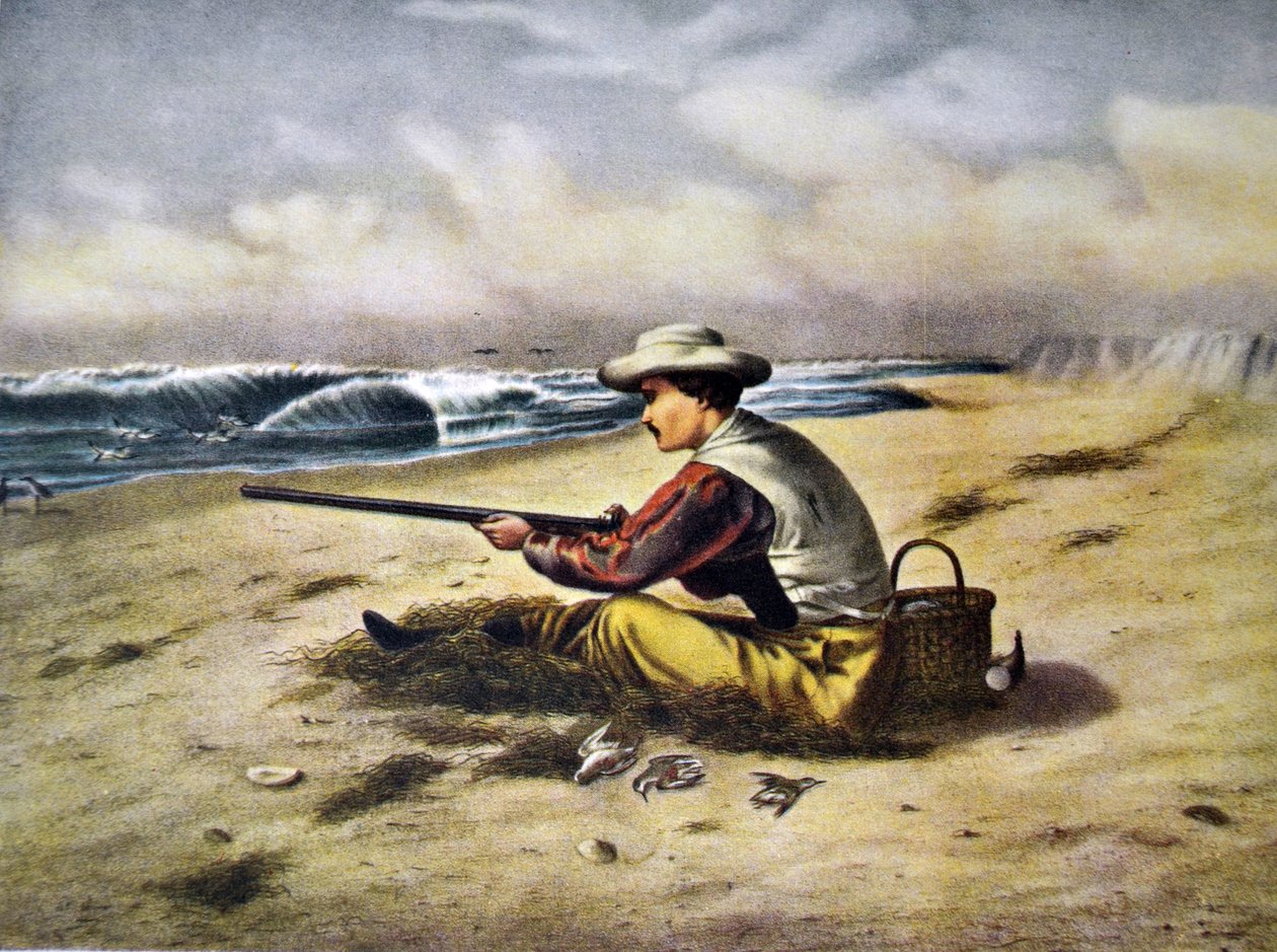 Currier & Ives ilustrace 19. století. Plážová střelba sluky od N. and Ives, J.M. Currier