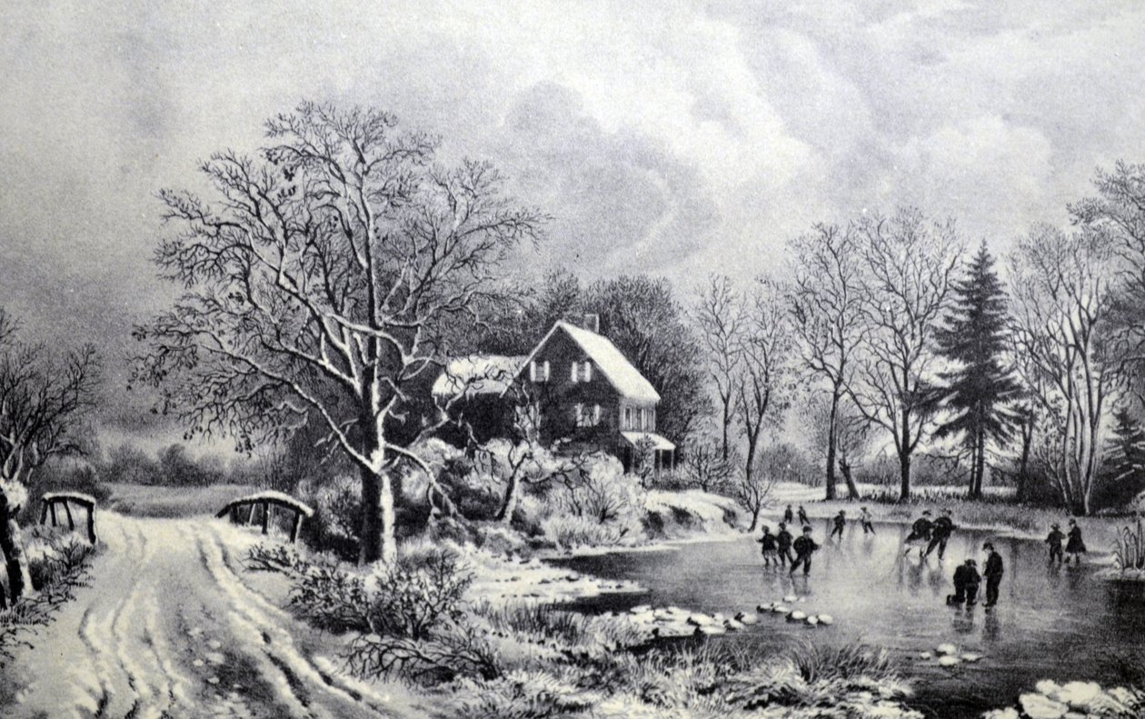 Currier & Ives ilustrace 19. století. Počátek zimy od N. and Ives, J.M. Currier