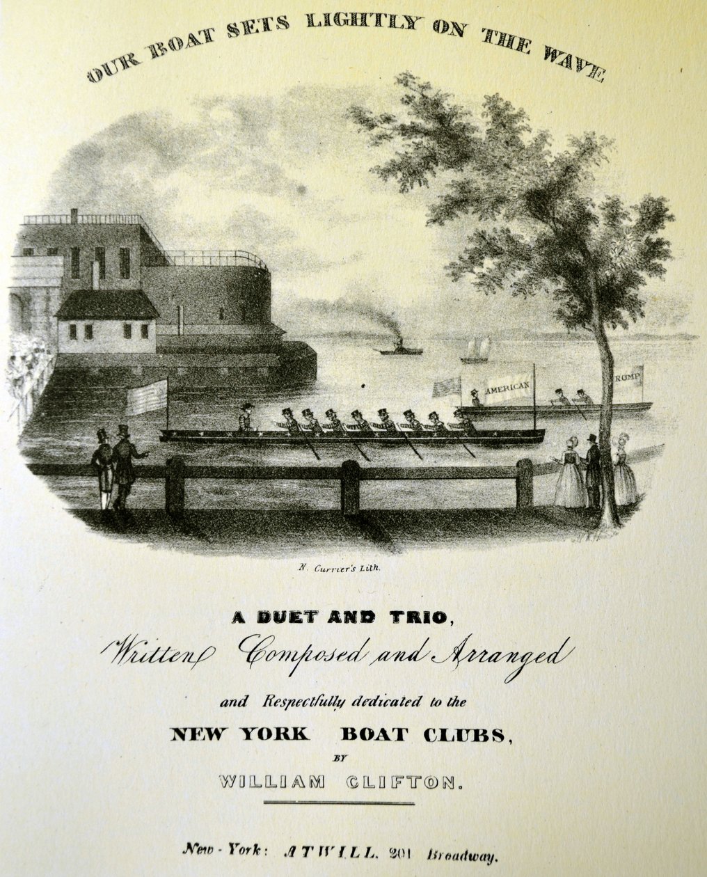 Ilustrace Currier & Ives 19. století. Naše loď lehce pluje na vlnách od N. and Ives, J.M. Currier