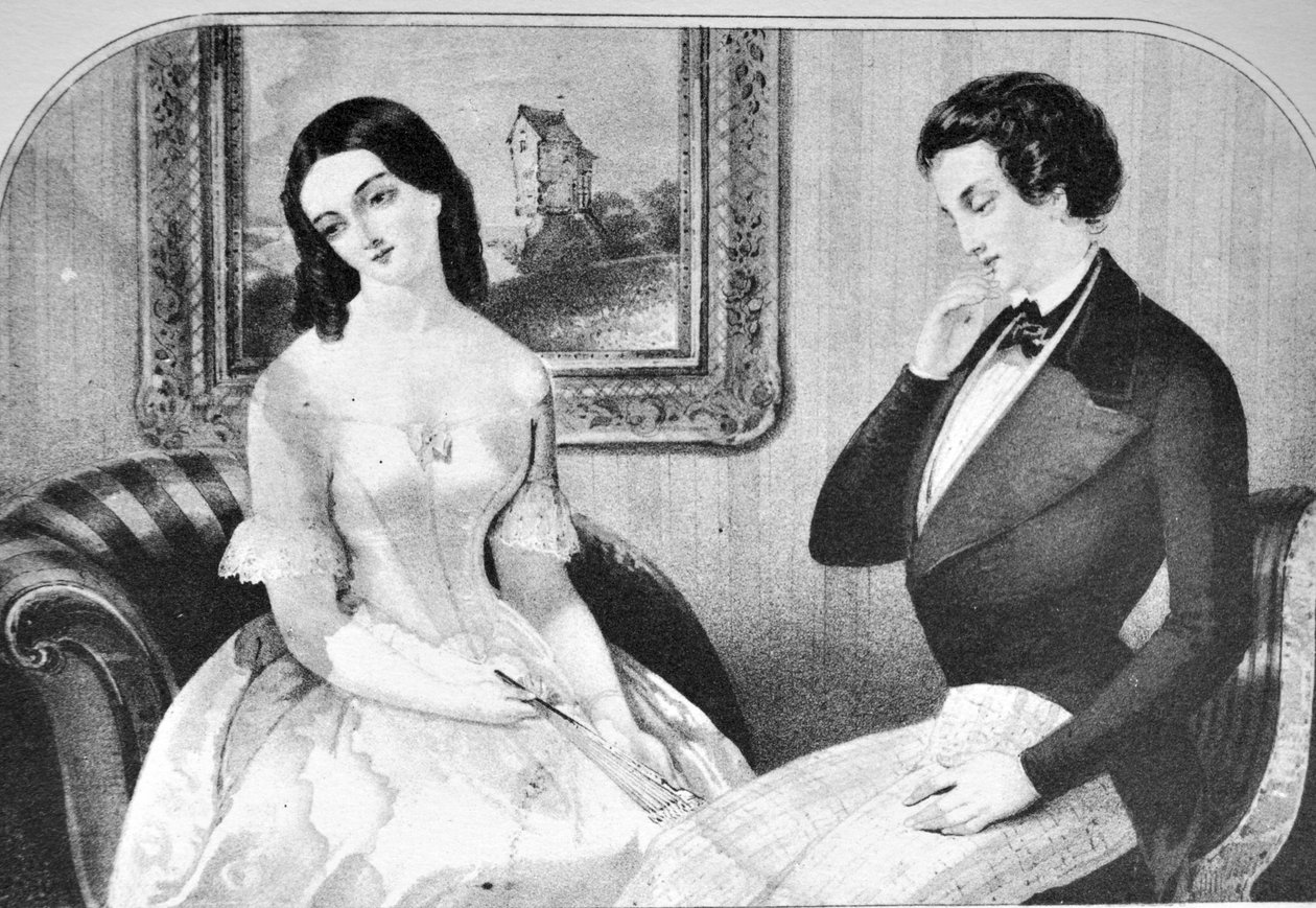 Currier & Ives ilustrace 19. století. Objevování otázky od N. and Ives, J.M. Currier