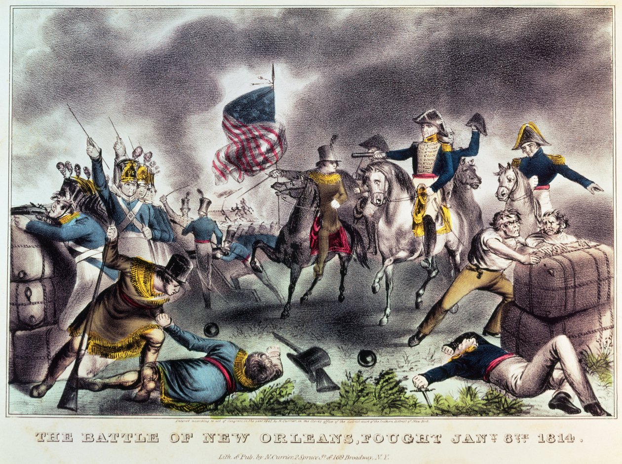 Bitva o New Orleans, 8. ledna 1814 od N. and Ives, J.M. Currier