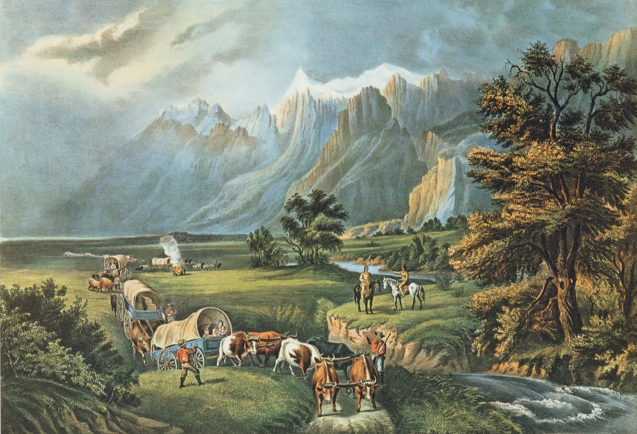 The Rocky Mountains: Emigrants Crossing the Plains, 1866 od N. and Ives, J.M. Currier