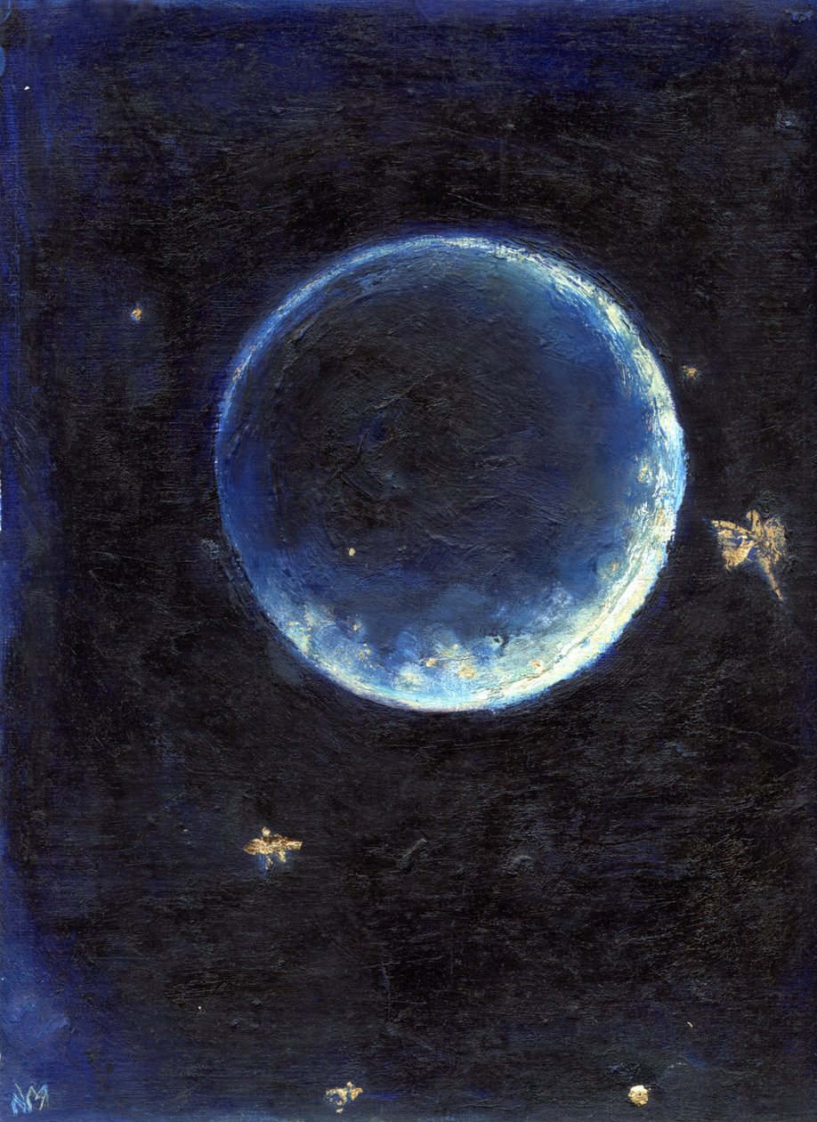 Little Lune, 2014, (olej a plátkové zlato na kartě) od Nancy Moniz Charalambous