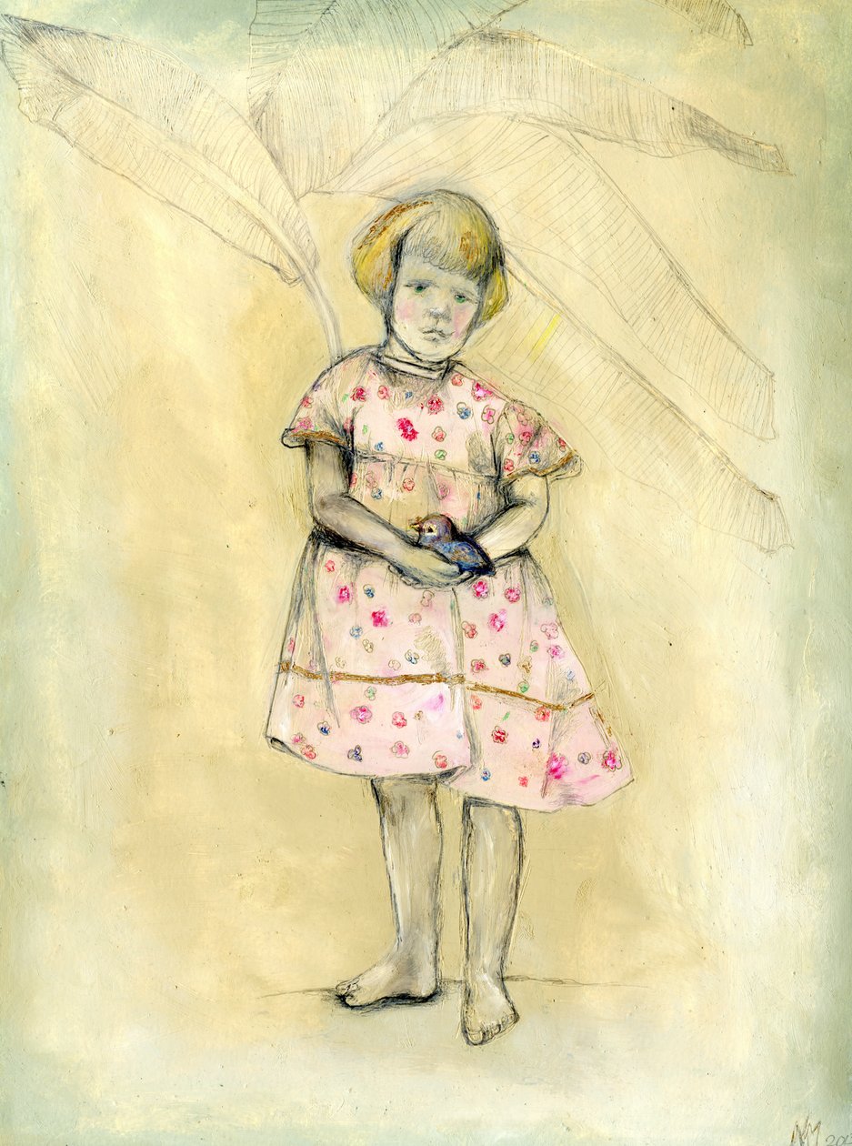 Passarinha, ptáček, 2013, (olej na kartě) od Nancy Moniz Charalambous