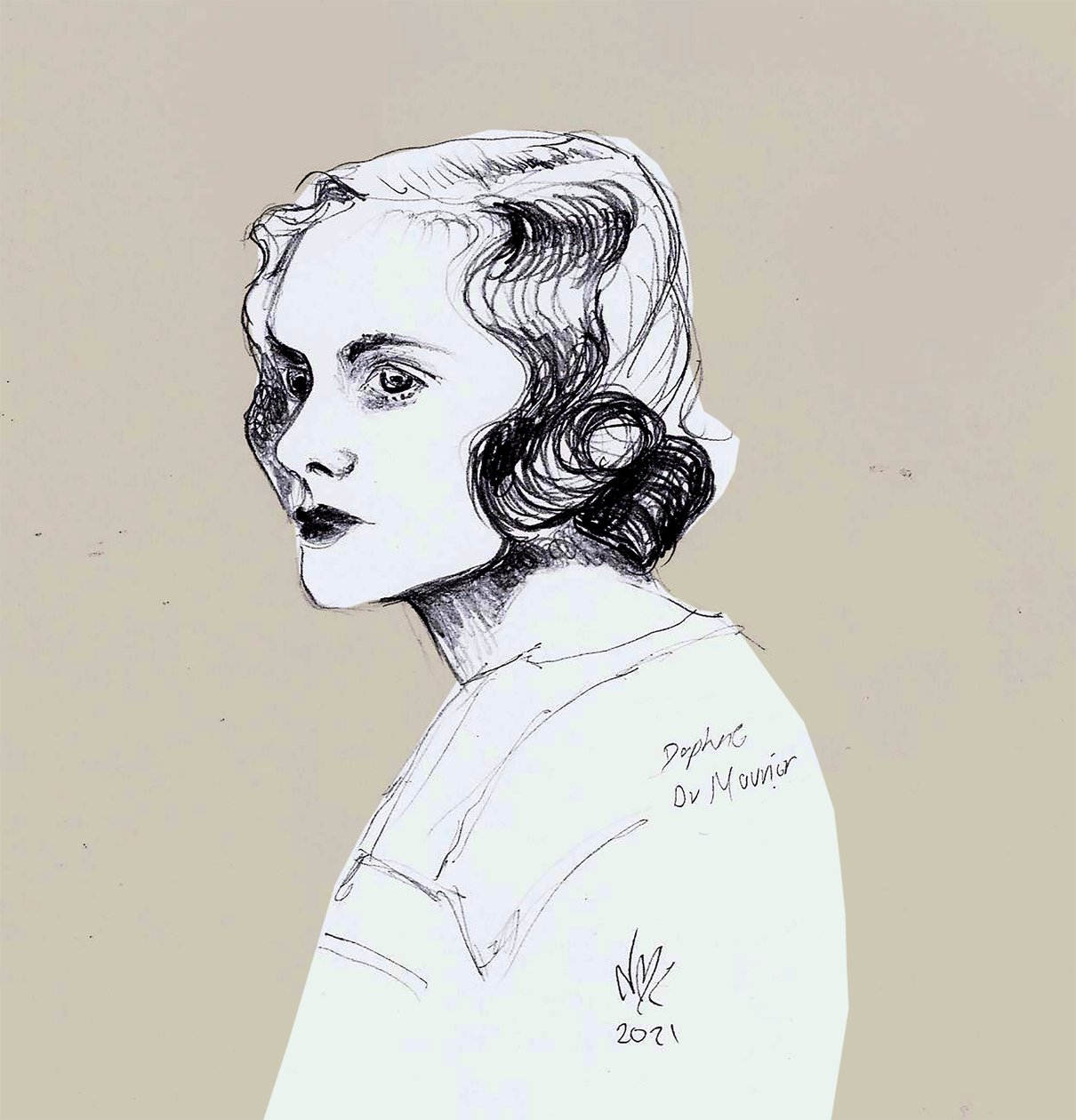 Daphne Du Maurier, 2021 (kresba) od Nancy Moniz Charalambous