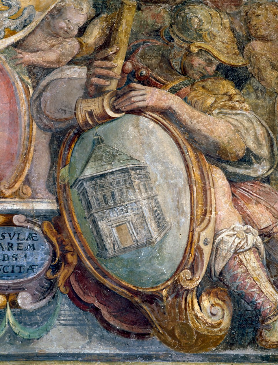 Ložnice, detail vlysu zobrazující města a budovy pod kontrolou Medicejských, baptisterium S. Giovanni, Florencie, freska 1564-75 od Bartolomeo Ammannati