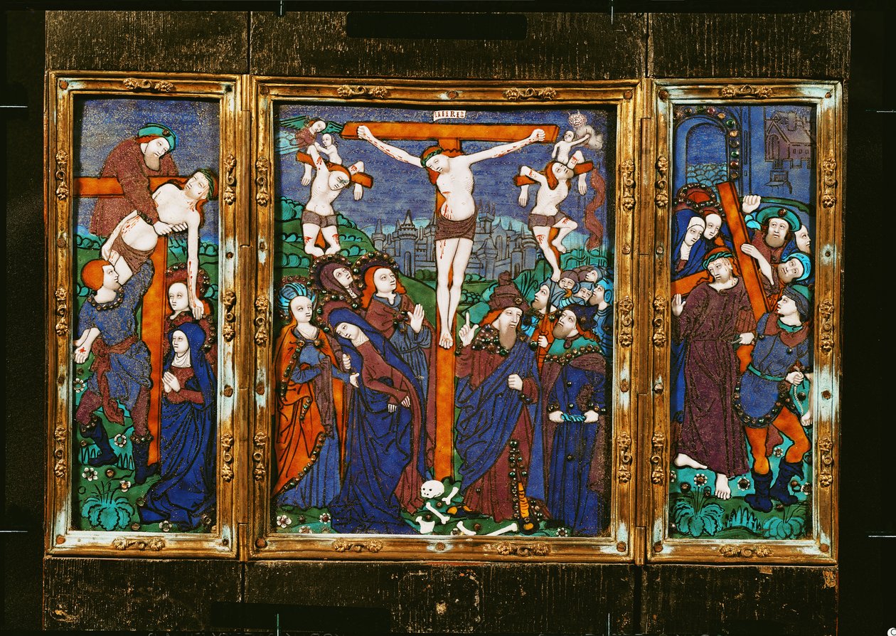 Triptych zobrazující Ukřižování, Limousin (smalt) od Nardon Penicaud