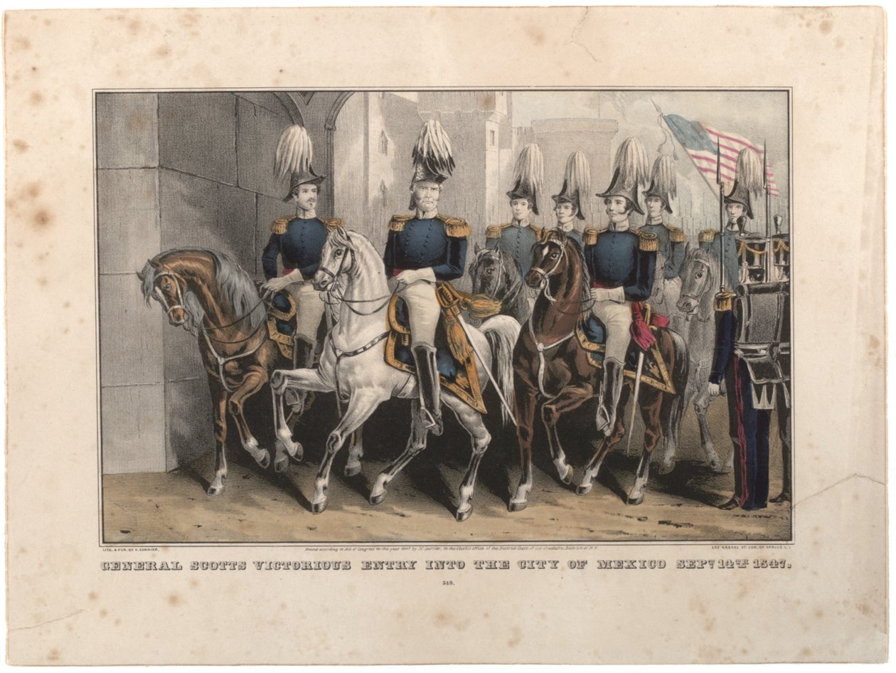 Vítězný vstup generála Scotta do města Mexico 14. září 1847 od Nathaniel Currier
