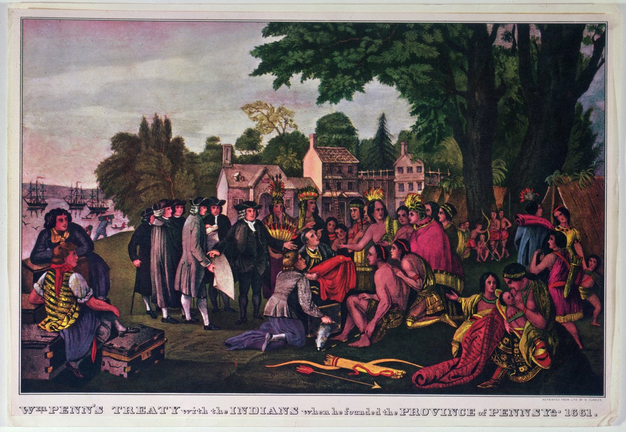 Smlouva Williama Penna s Indiány, když založil provincii Pensylvánie, 1661 od Nathaniel Currier