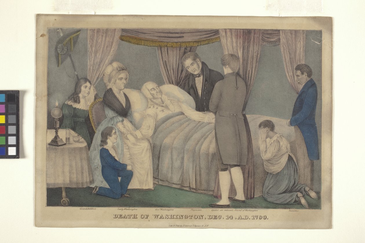 Death Of Washington (ručně kolorovaná litografie) od Nathaniel Currier
