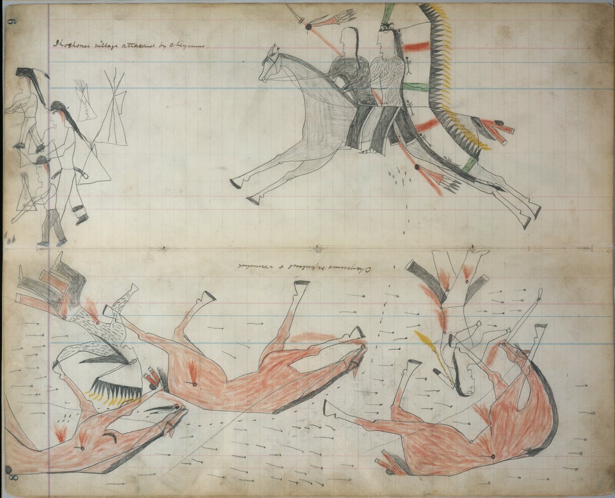 Cheyennes odražen a zraněn, kolem 1877-79 (kresba knihy) od Native American