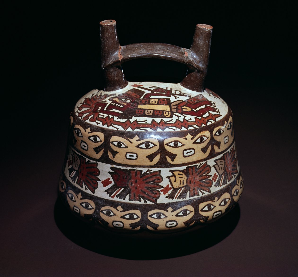 Dóza s dvěma výlevkami a můstkovým uchem, styl pozdní Nazca (keramika) od Nazca Culture