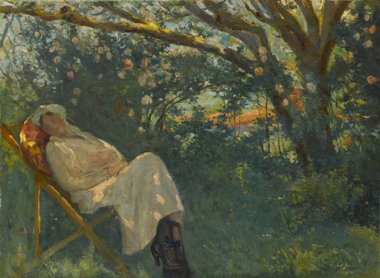 ezlongda Pembeli Kadn, Lady in Pink on a Chaise Longue od Nazmi Ziya Güran