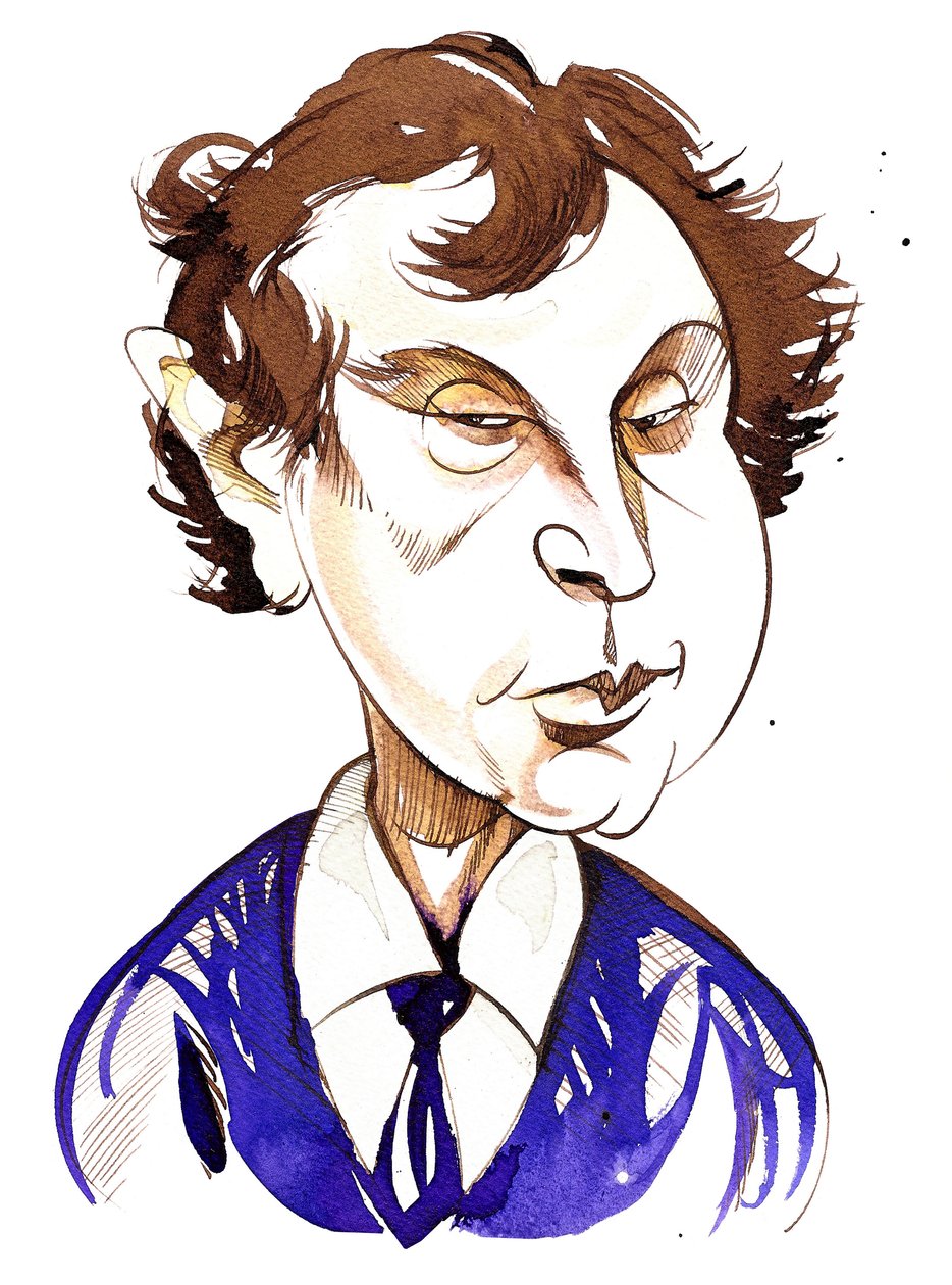 András Schiff (maďarský klavírista 1953), barevná karikatura od Neale Osborne